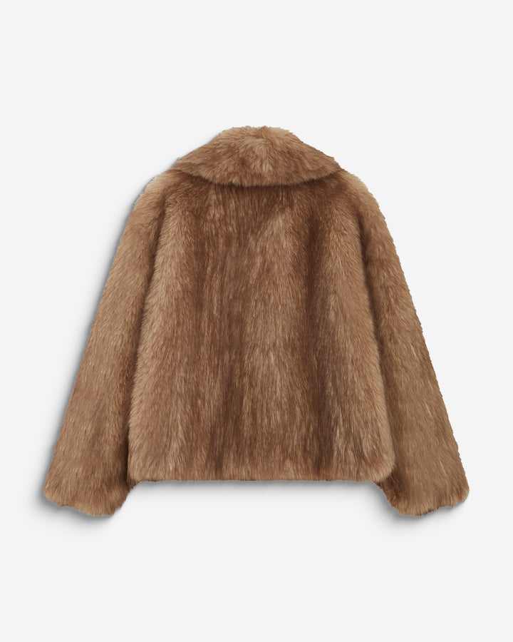 Manteau en fausse fourrure col large latte Billie