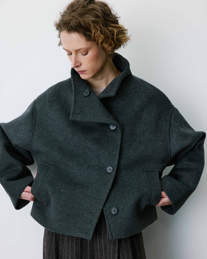 Wool-blend short coat with high collar anthracite Blanca