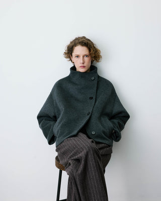 Wool-blend short coat with high collar anthracite Blanca