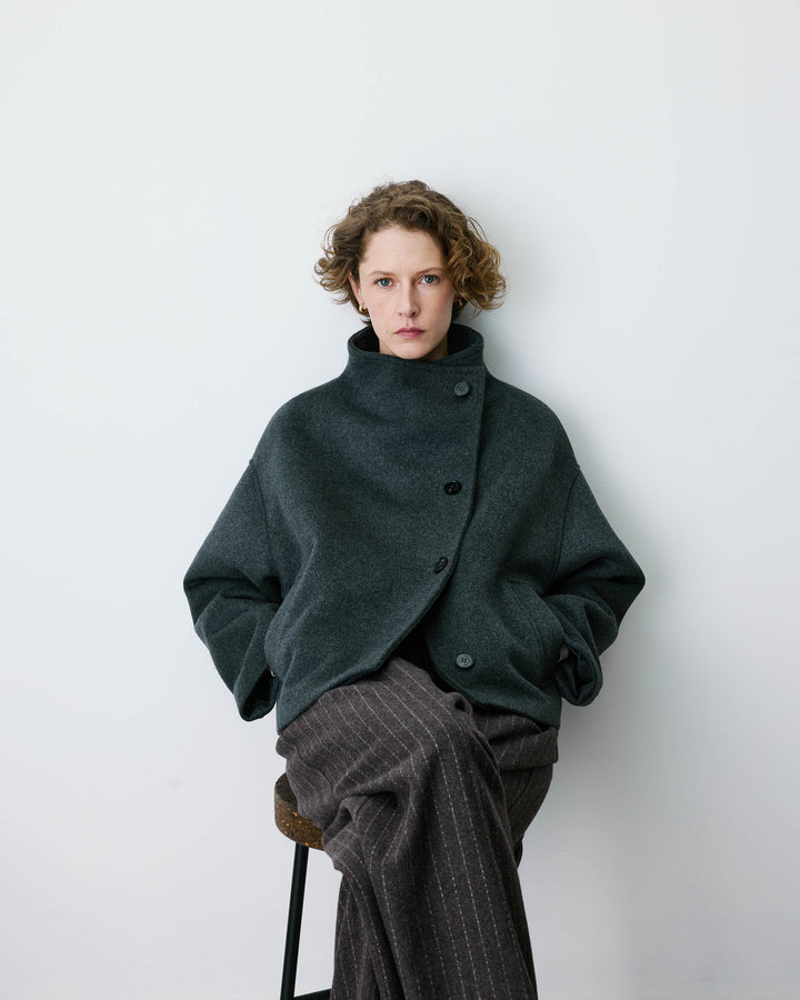 Wool-blend short coat with high collar anthracite Blanca