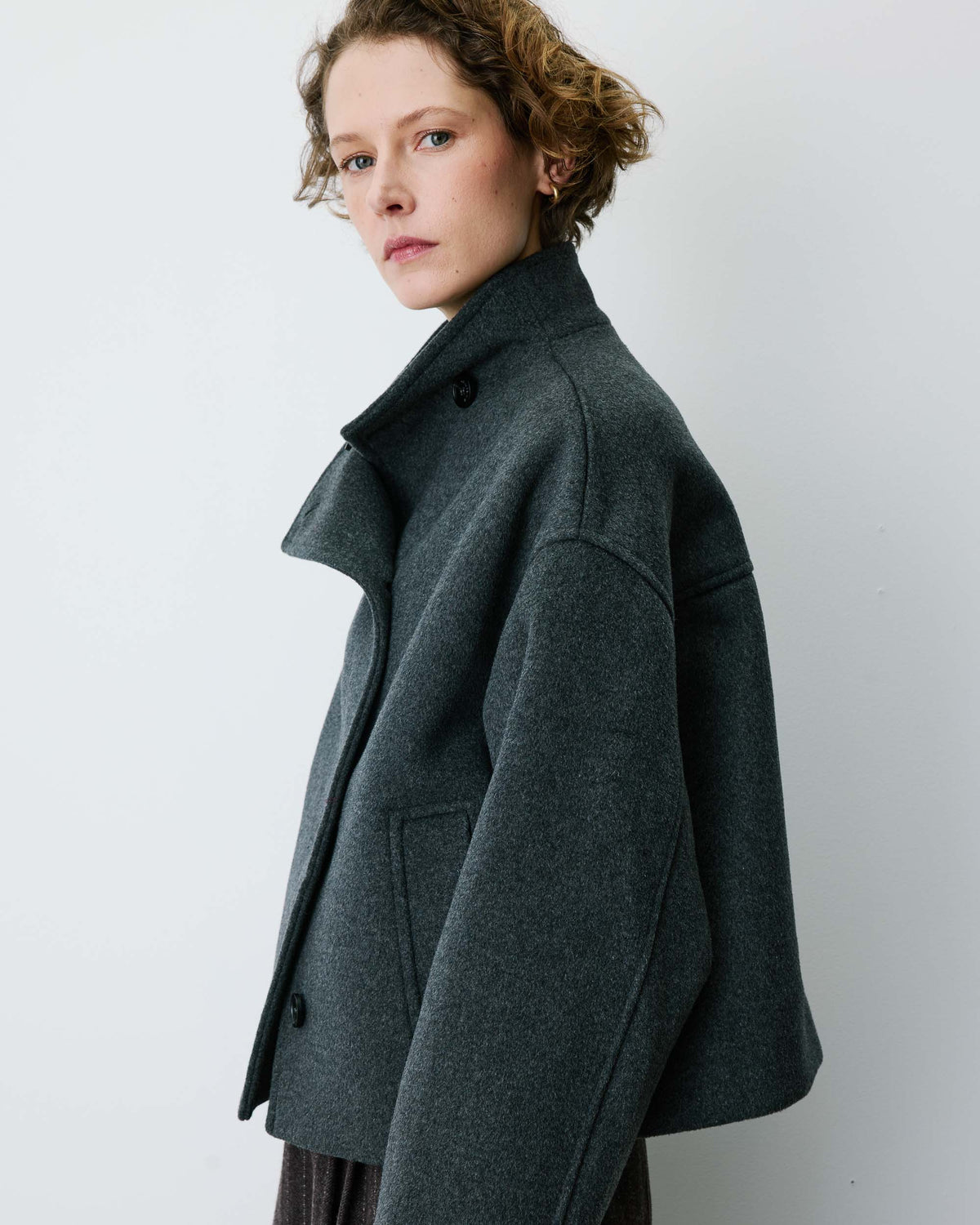 Wool-blend short coat with high collar anthracite Blanca