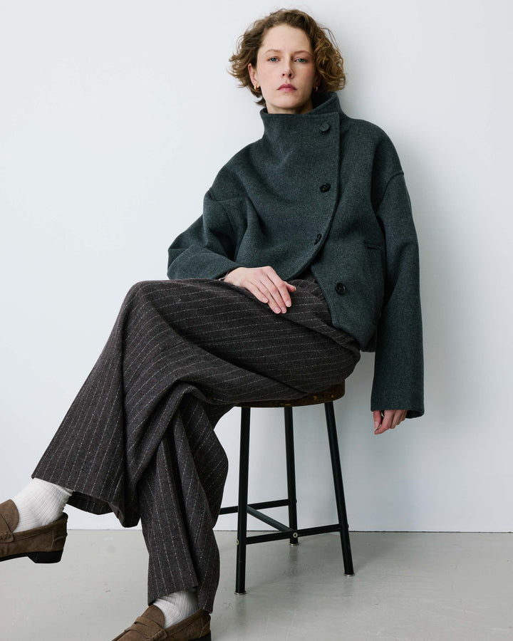 Wool-blend short coat with high collar anthracite Blanca