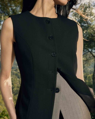 Gilet tailleur col rond boutonné chocolat Aristide