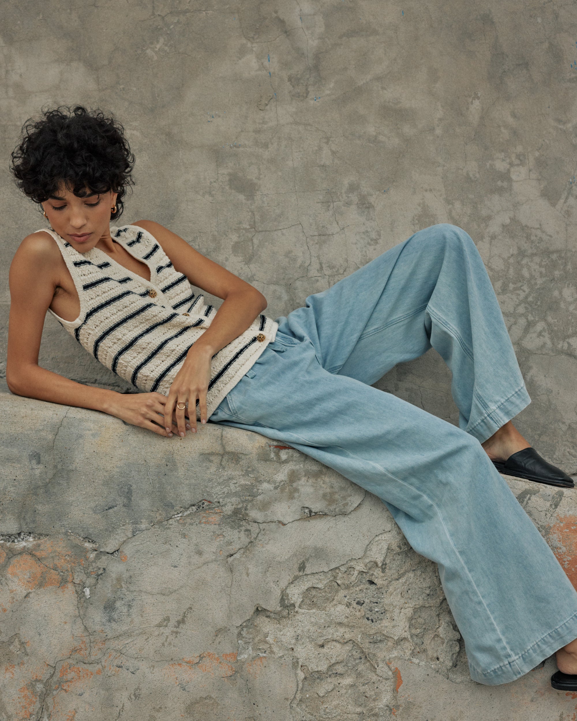 Cárdigan de punto sin mangas escote en V ecru Vincennes