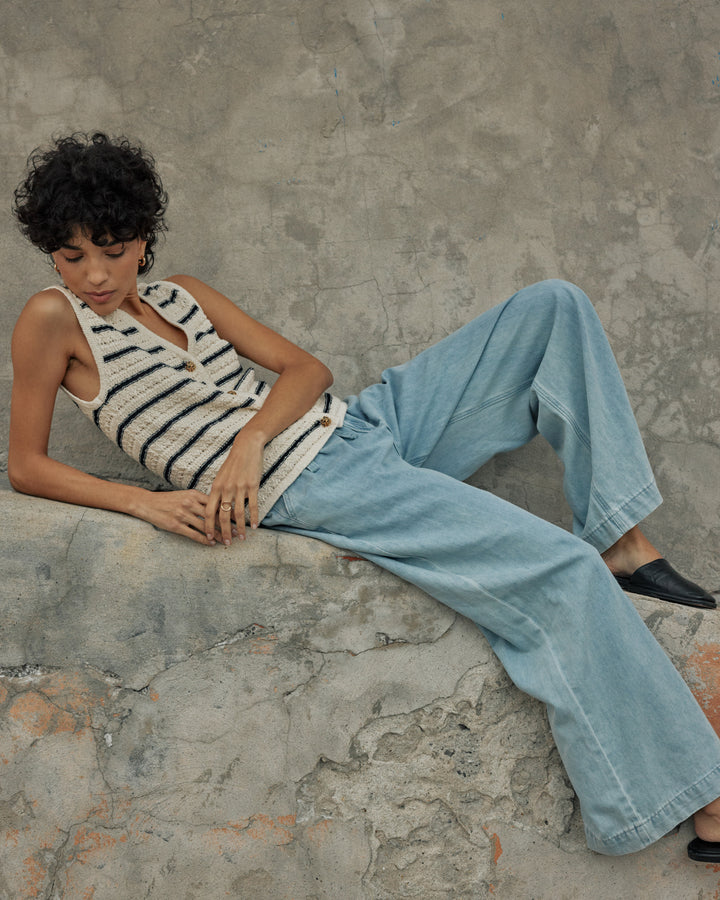 Cárdigan de punto sin mangas escote en V ecru Vincennes