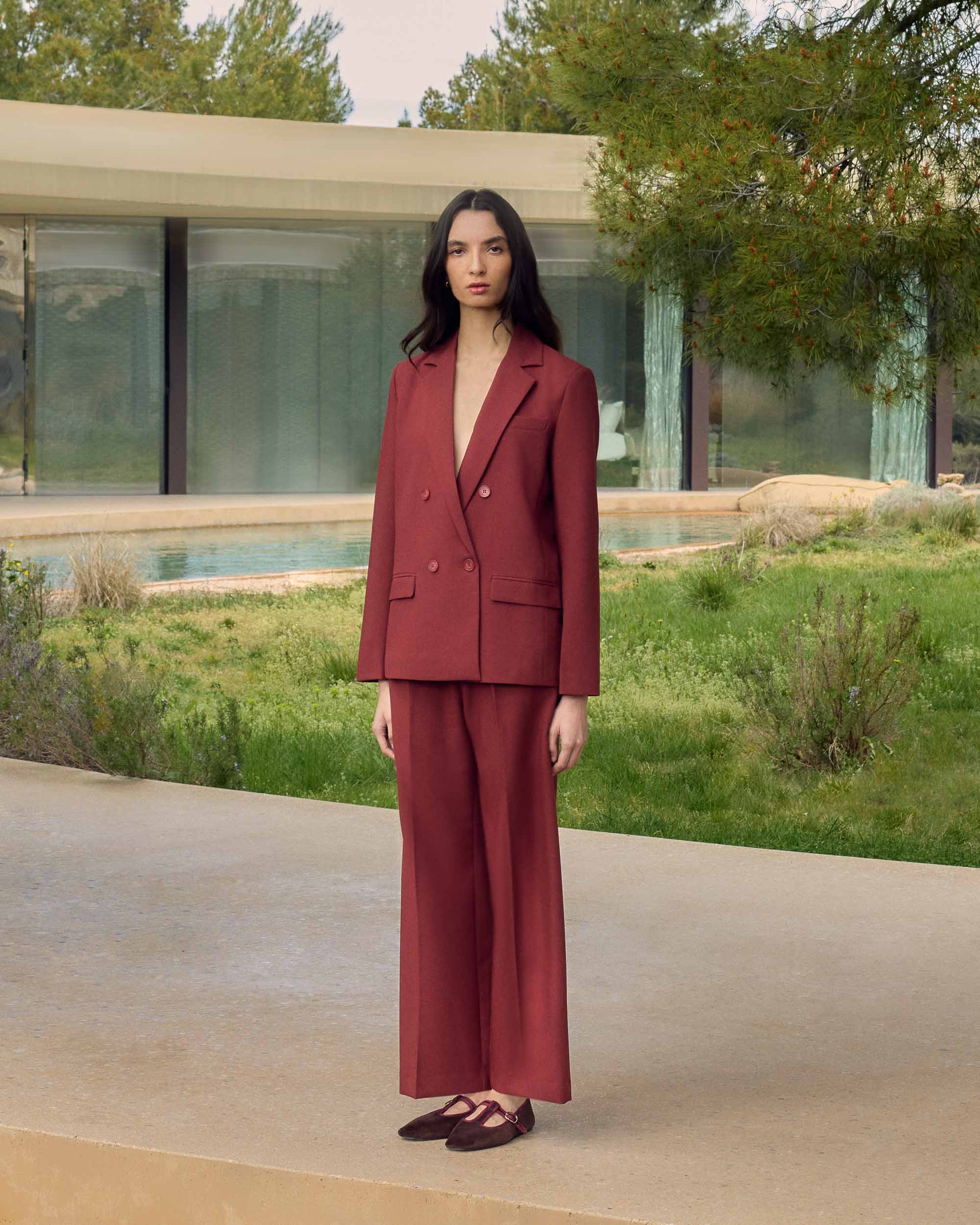 Wide-leg pleated tailored pants terracotta Nilay