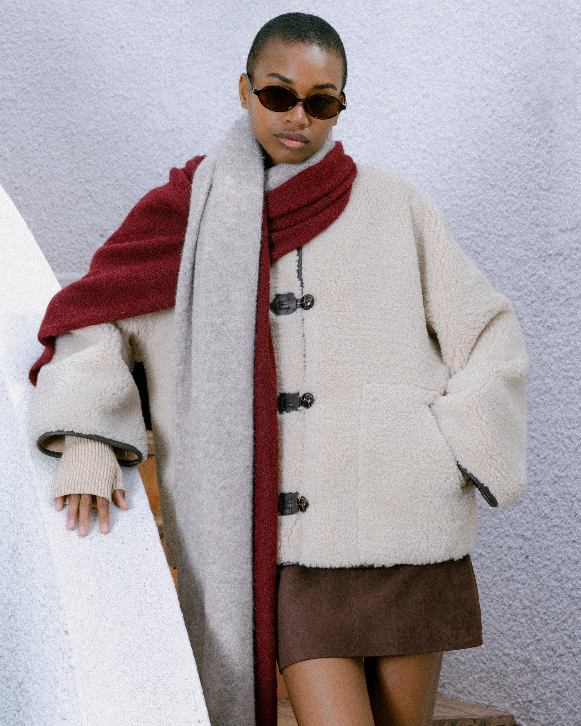 Oversized shearling coat ecru Simon