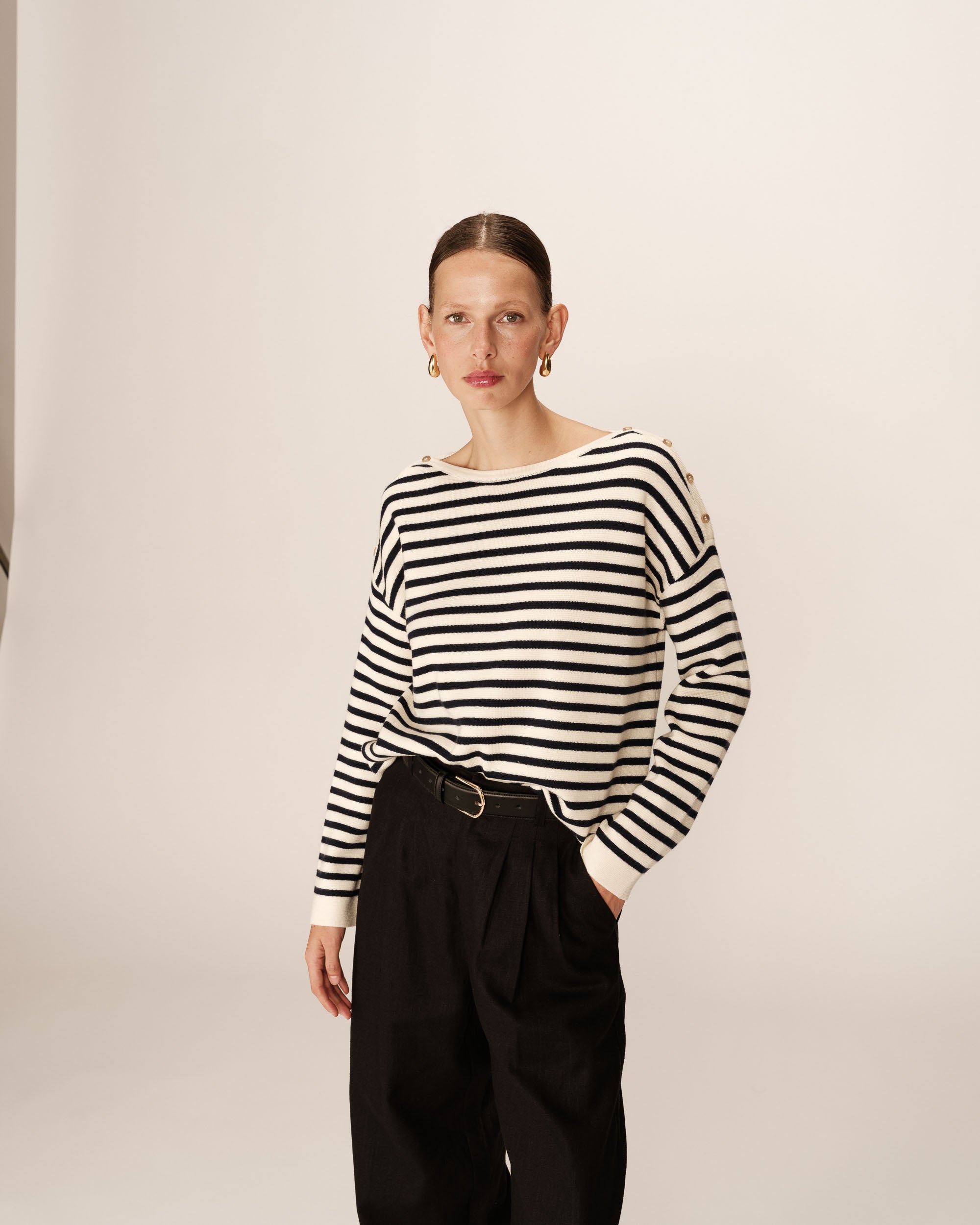 Striped sweater ecru Pachamama_12897