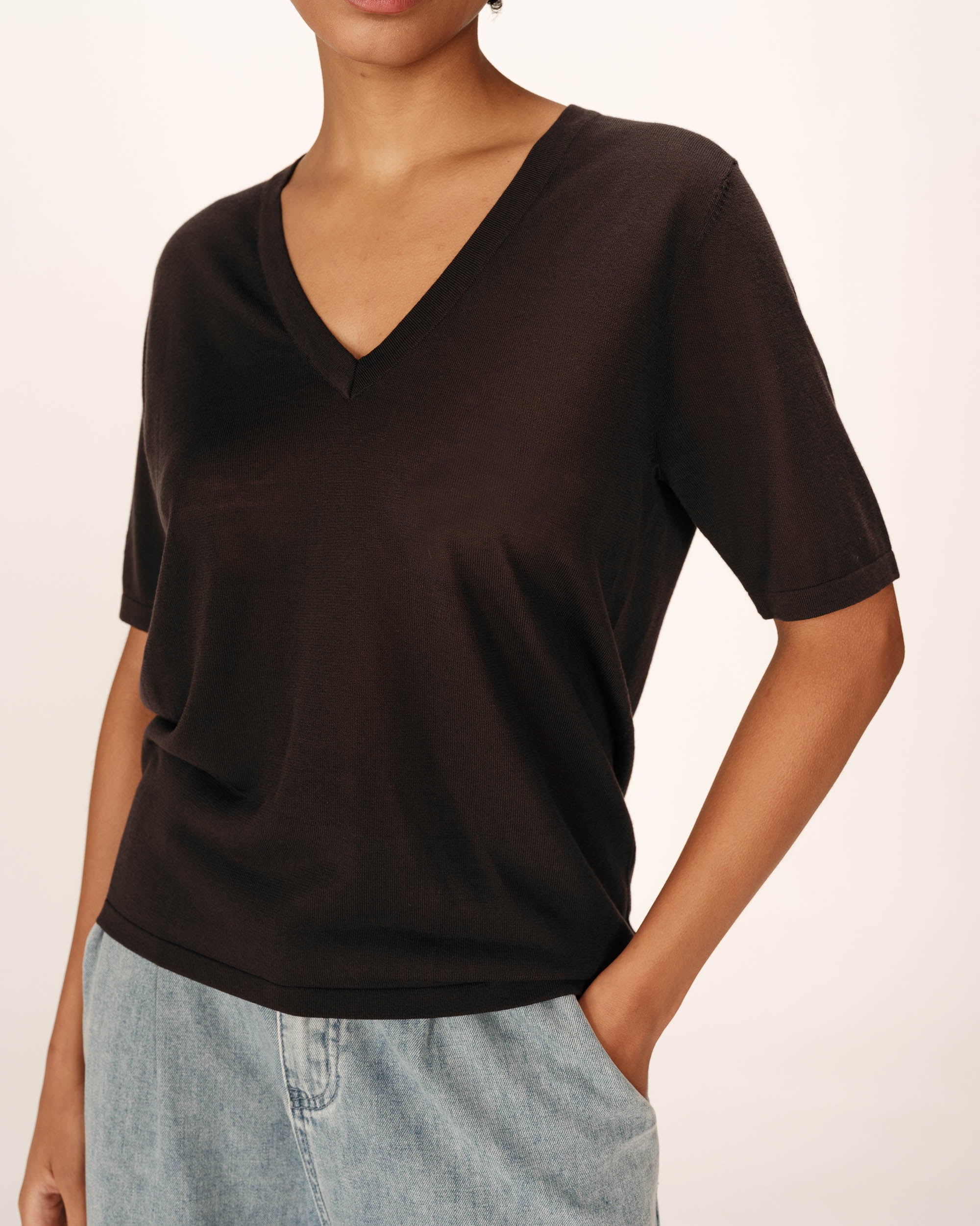 Fine knit v-neck top anthracite Padoue_12892