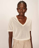 Fine knit v-neck top beige Padoue_12892