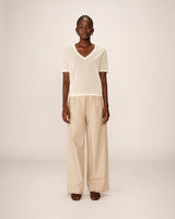 Fine knit v-neck top beige Padoue_12892