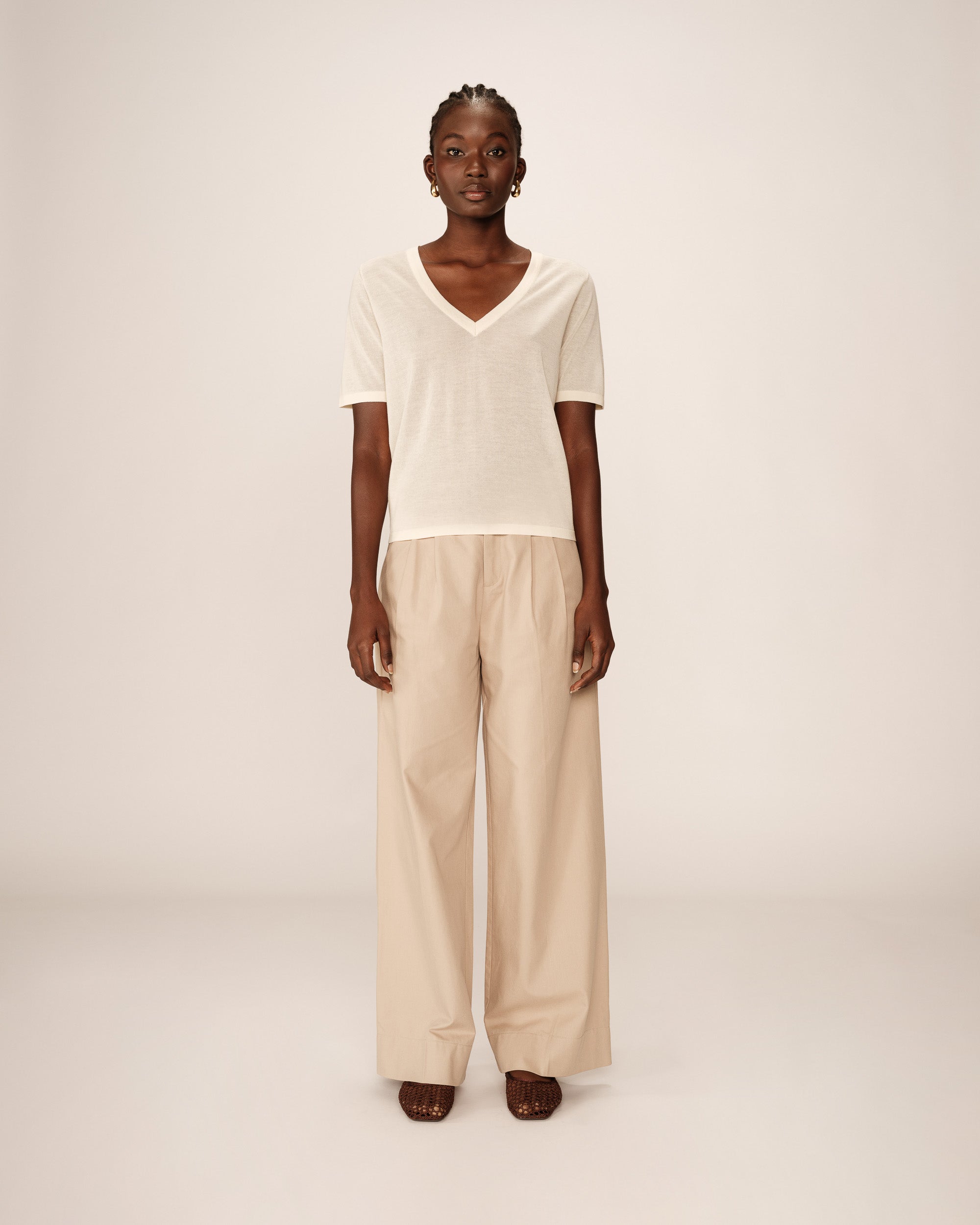 Fine knit v-neck top beige Padoue_12892