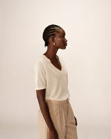 Fine knit v-neck top beige Padoue_12892
