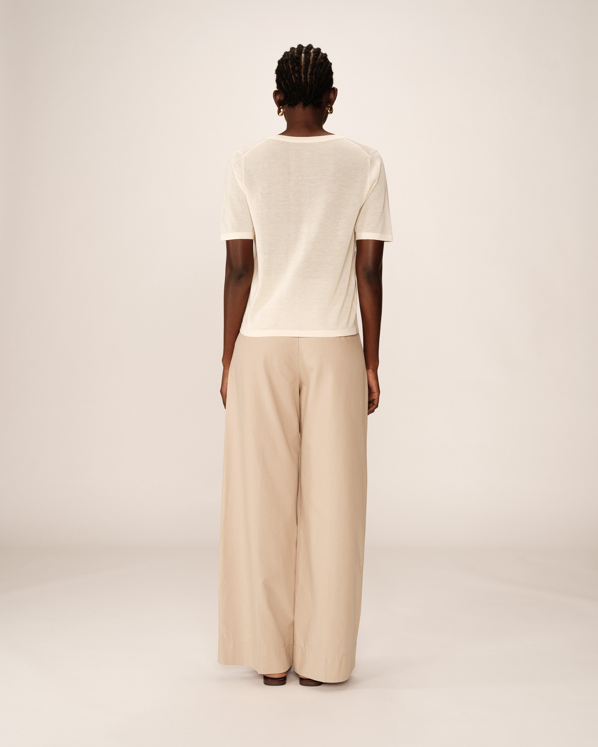 Fine knit v-neck top beige Padoue_12892