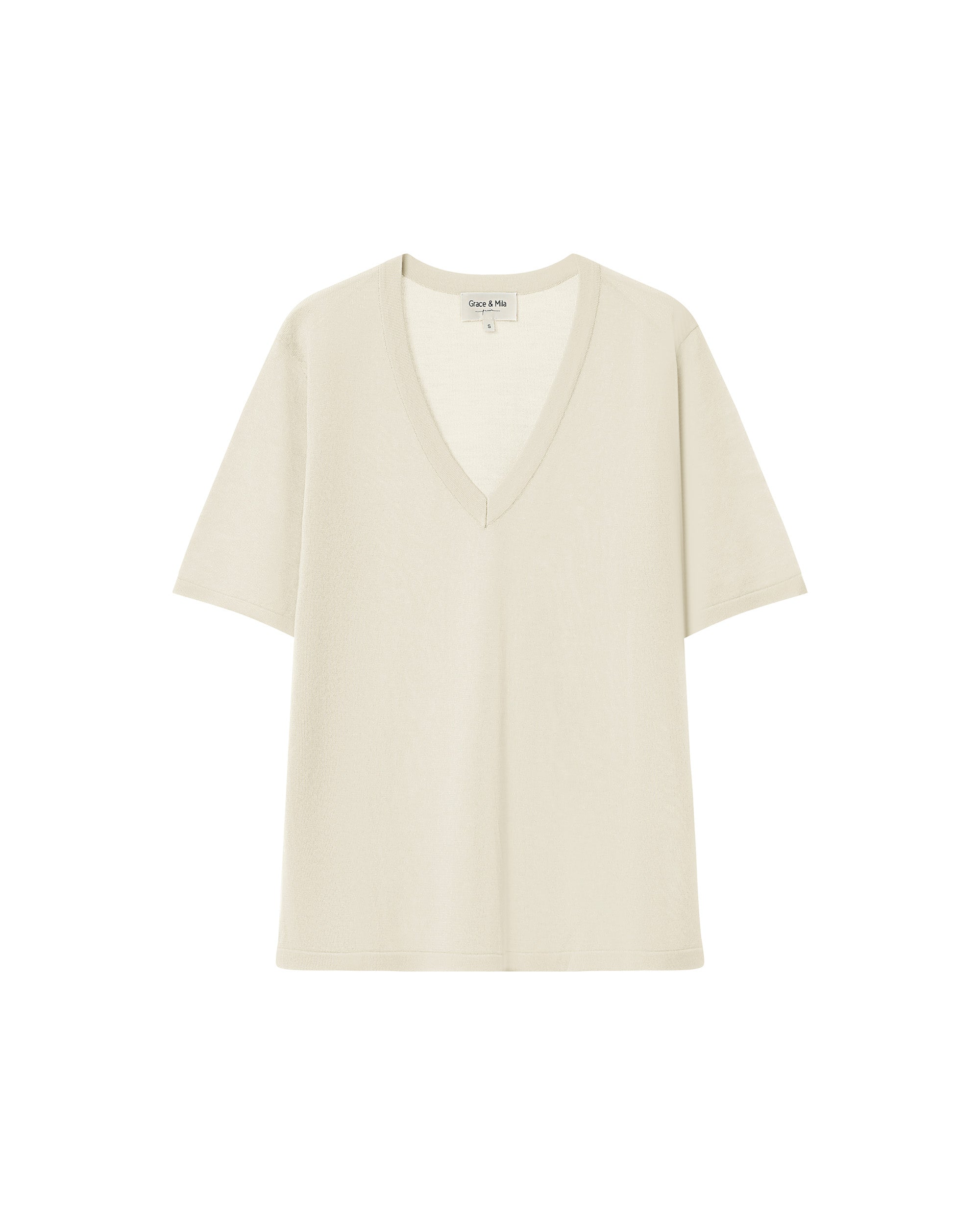 Fine knit v-neck top beige Padoue_12892