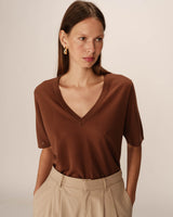 Fine knit v-neck top chocolatee Padoue_12892