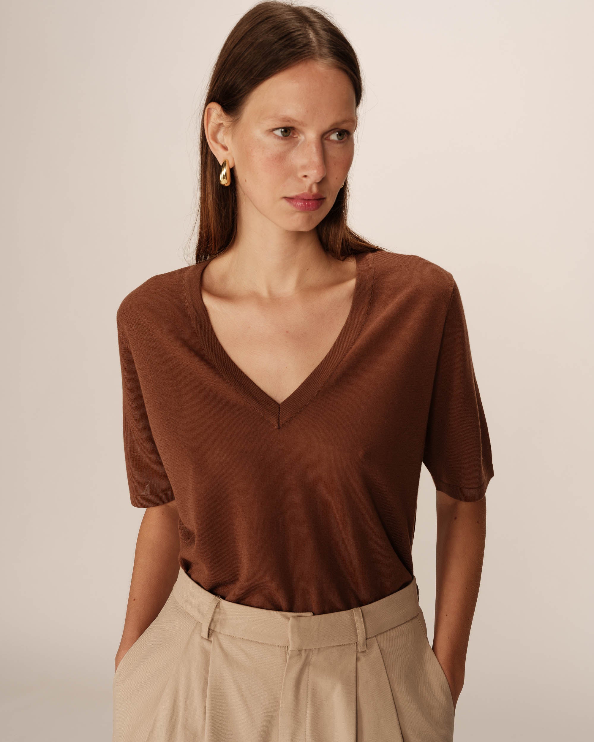 Fine knit v-neck top chocolatee Padoue_12892