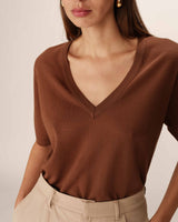Fine knit v-neck top chocolatee Padoue_12892