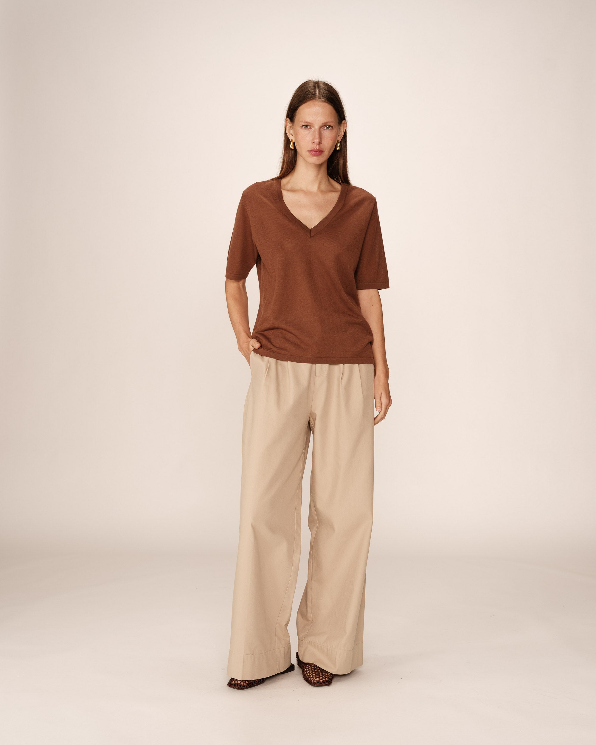 Fine knit v-neck top chocolatee Padoue_12892