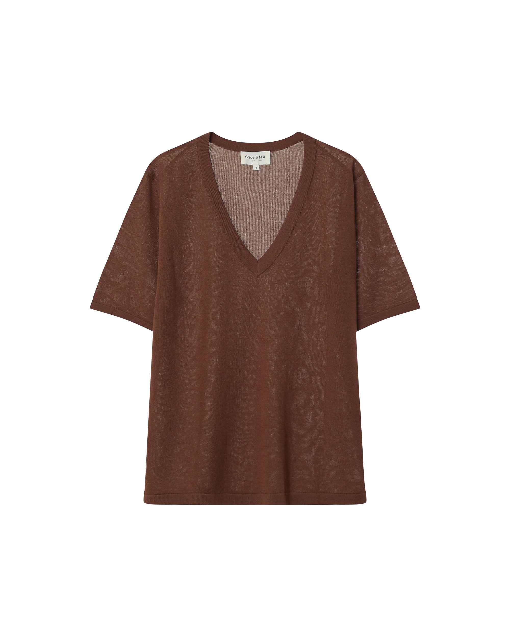 Fine knit v-neck top chocolatee Padoue_12892