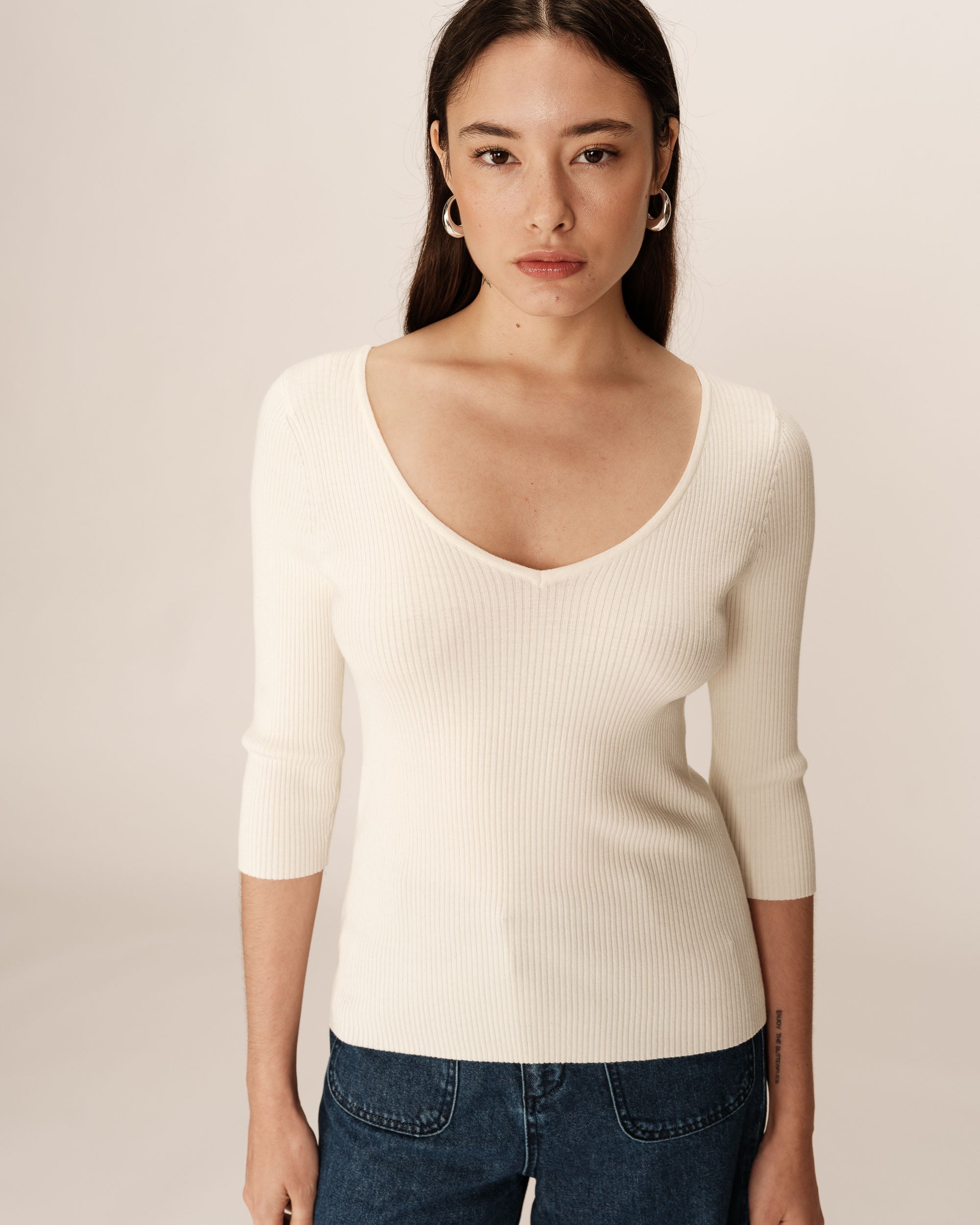 3/4 sleeve sweater ecru Paige_12867