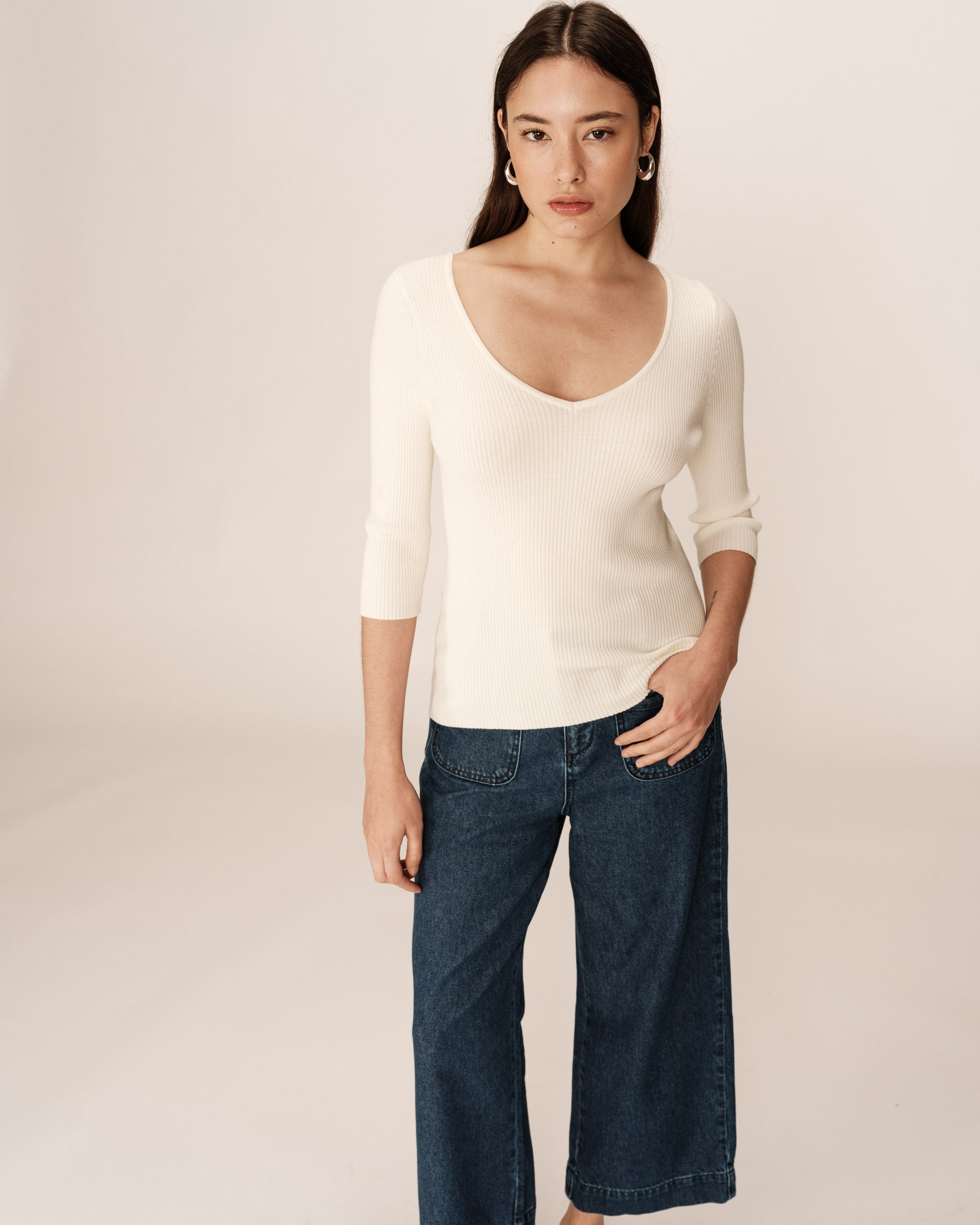 3/4 sleeve sweater ecru Paige_12867