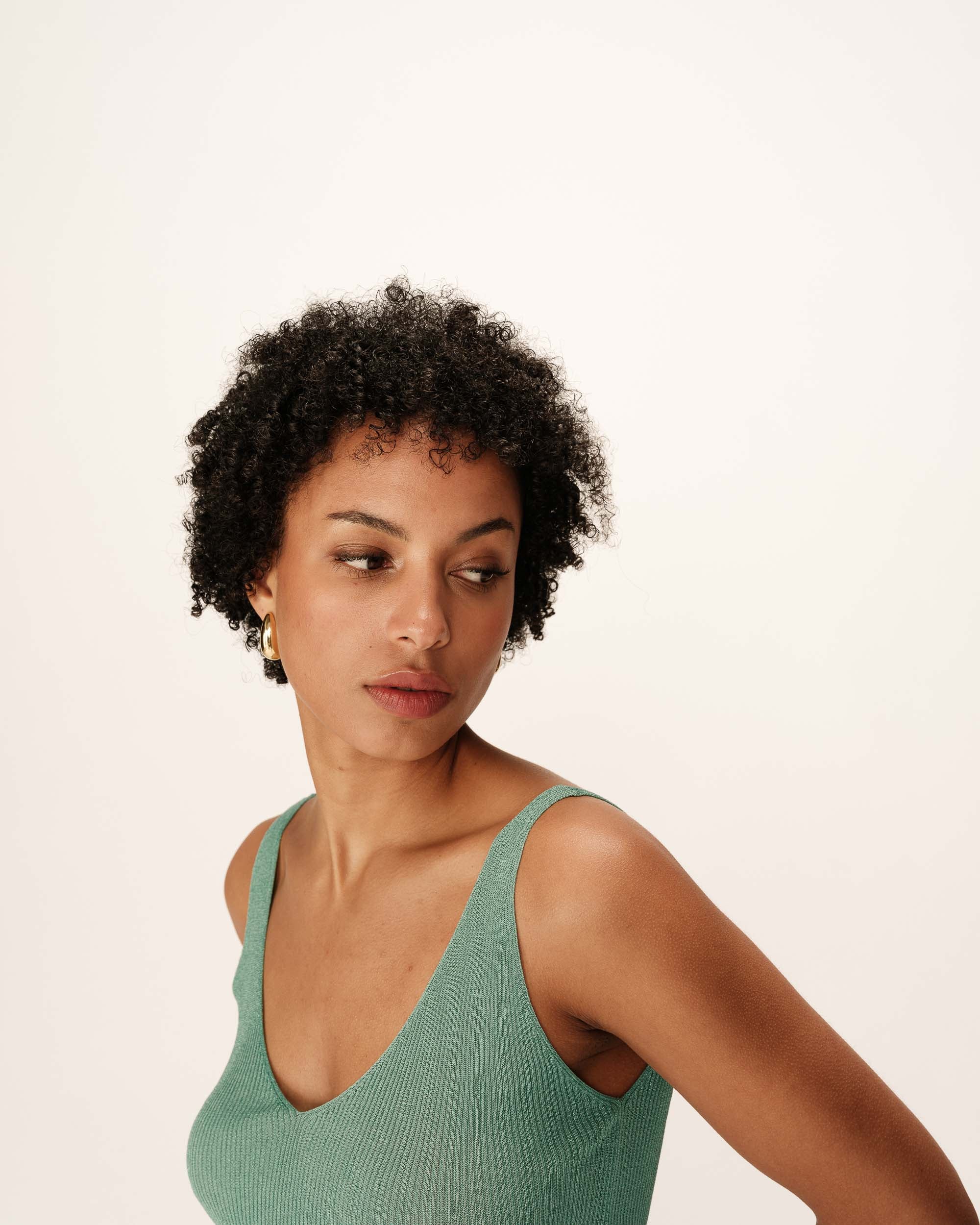 Top ajusté en lurex aqua Paillette