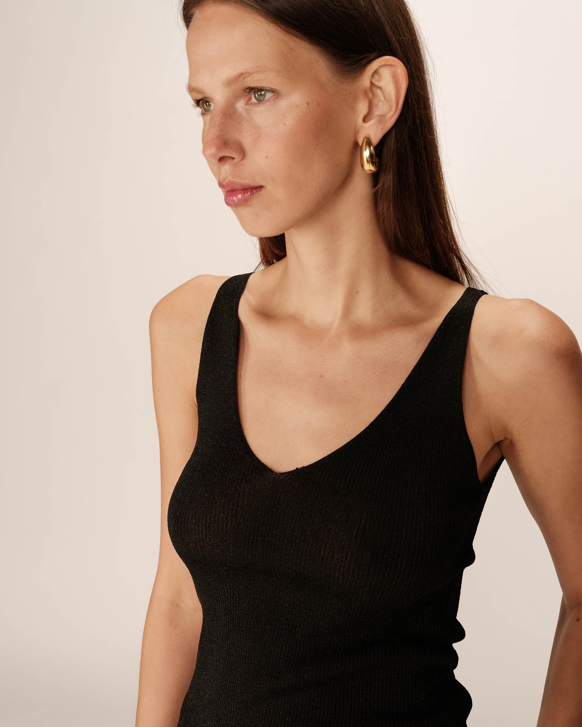 Top ajusté en lurex noir Paillette