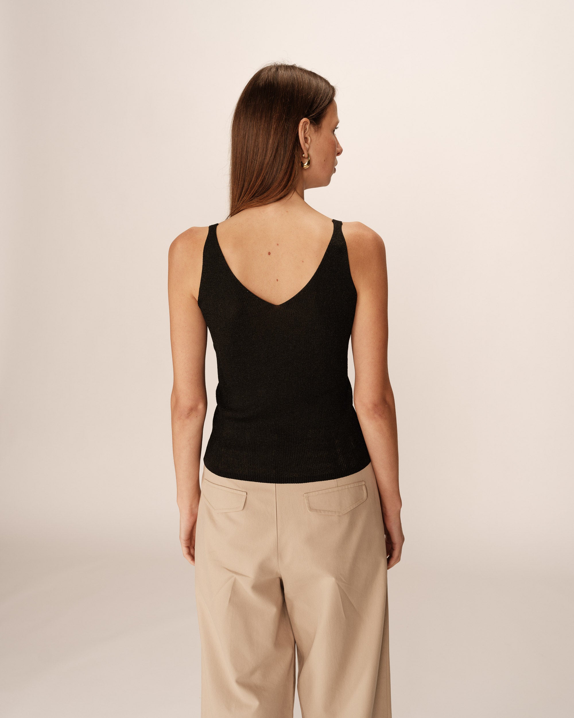 Top ajusté en lurex noir Paillette