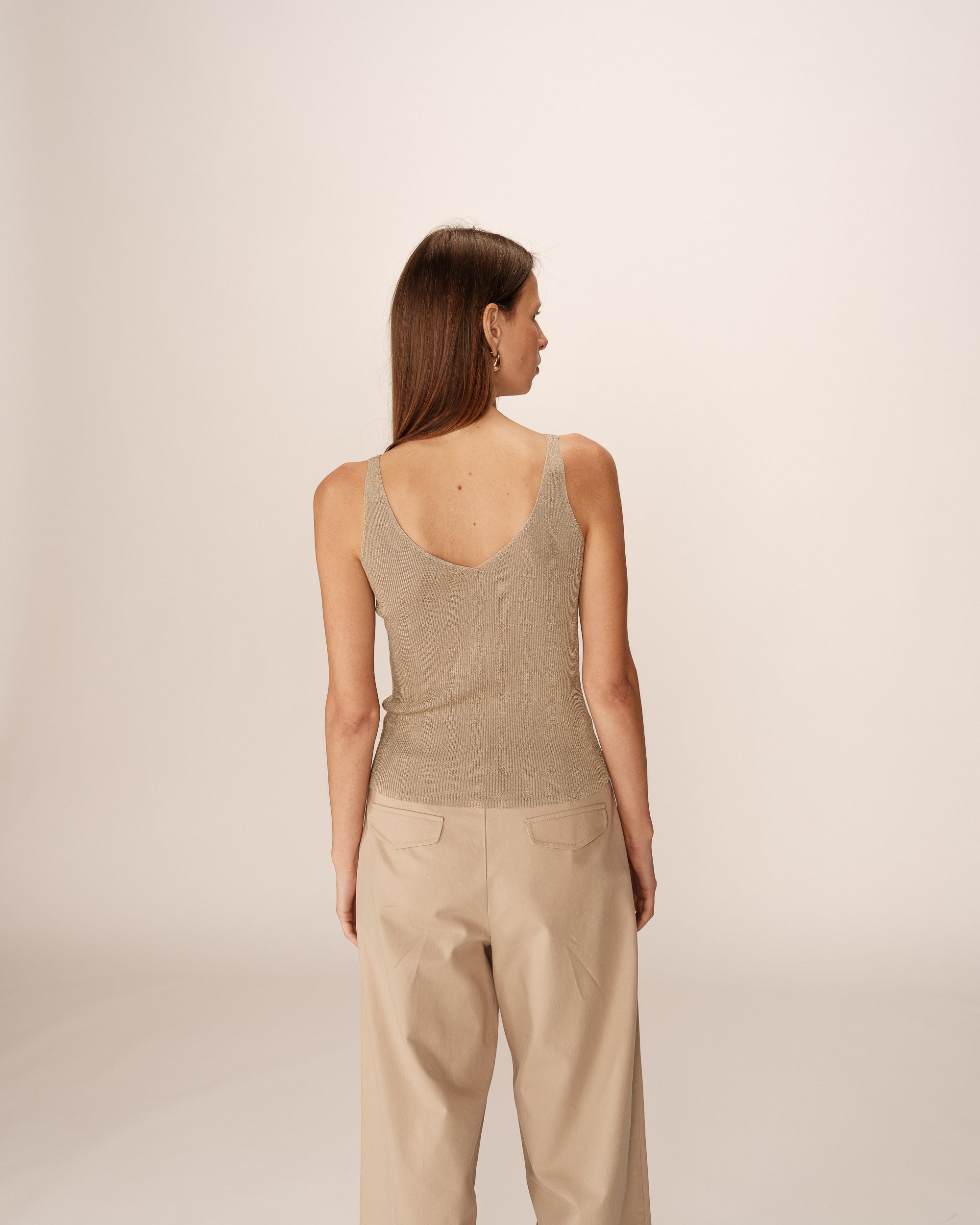 Top ajusté en lurex or Paillette