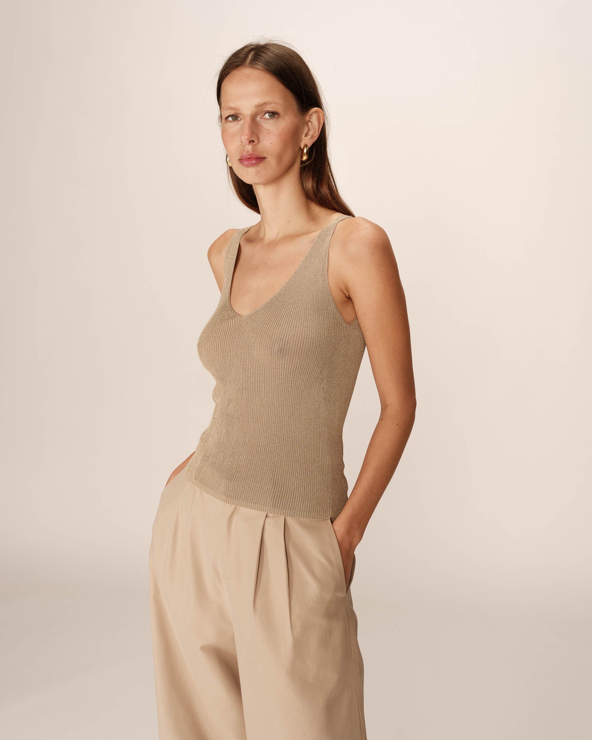 Top ajusté en lurex or Paillette