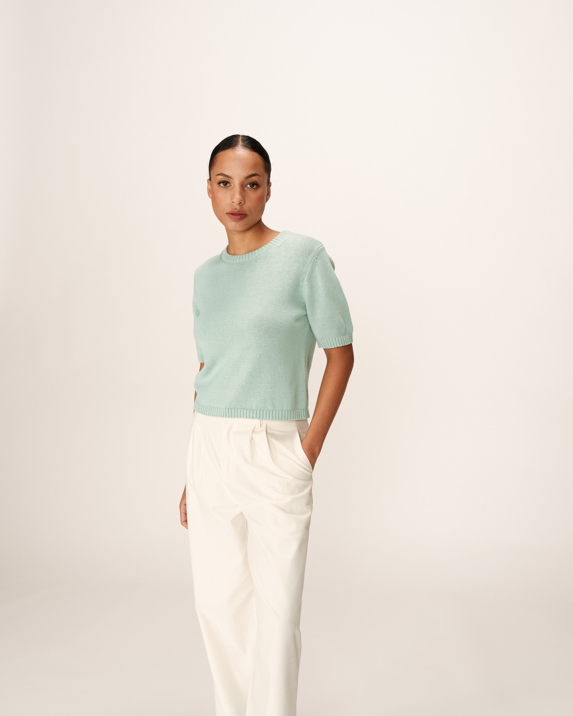 Straight knit sweater aqua Palermo_13177