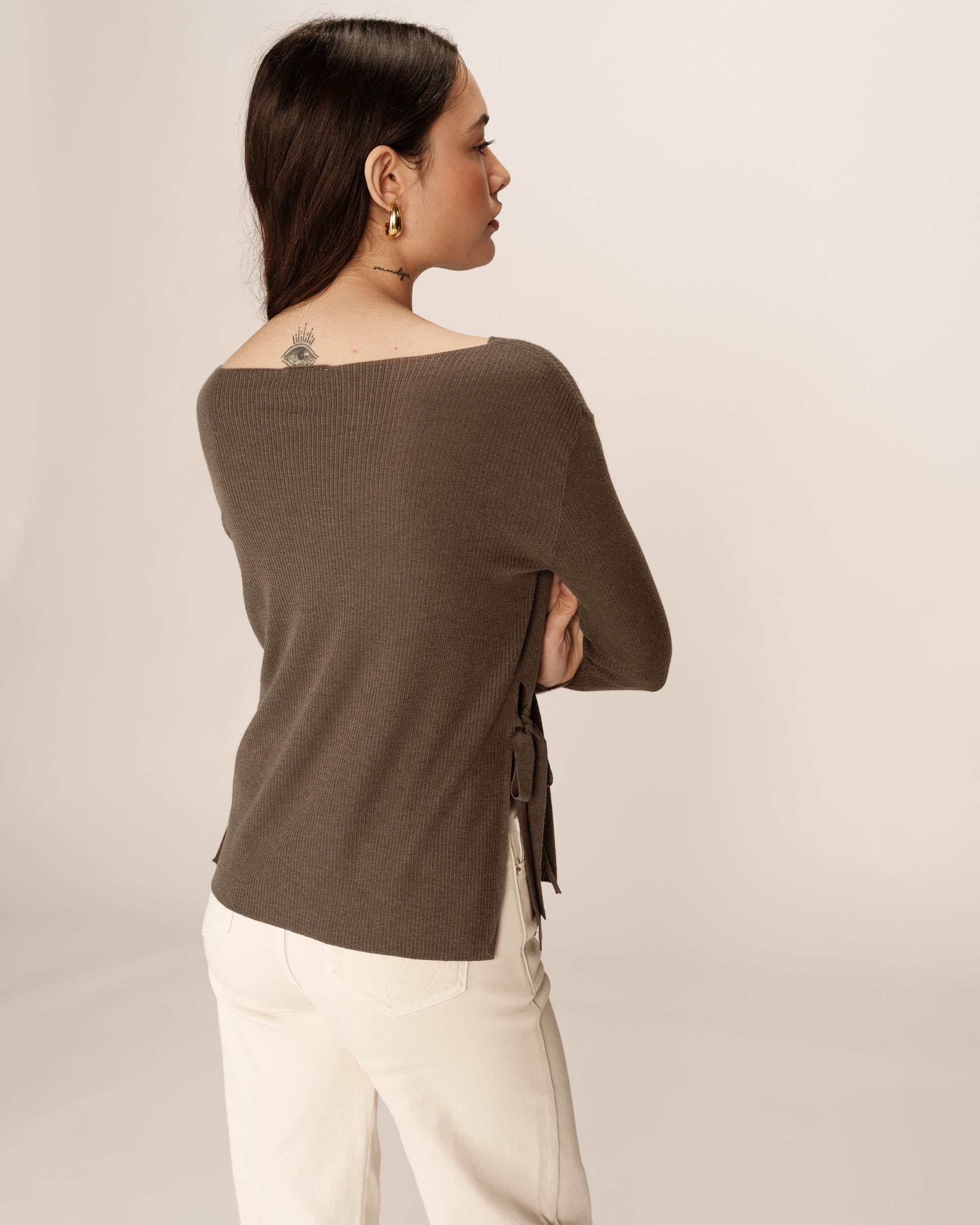 Tie-detail sweater khaki Palmer_12878