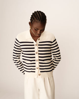 CARDIGAN RAYURES ECRU PAM
