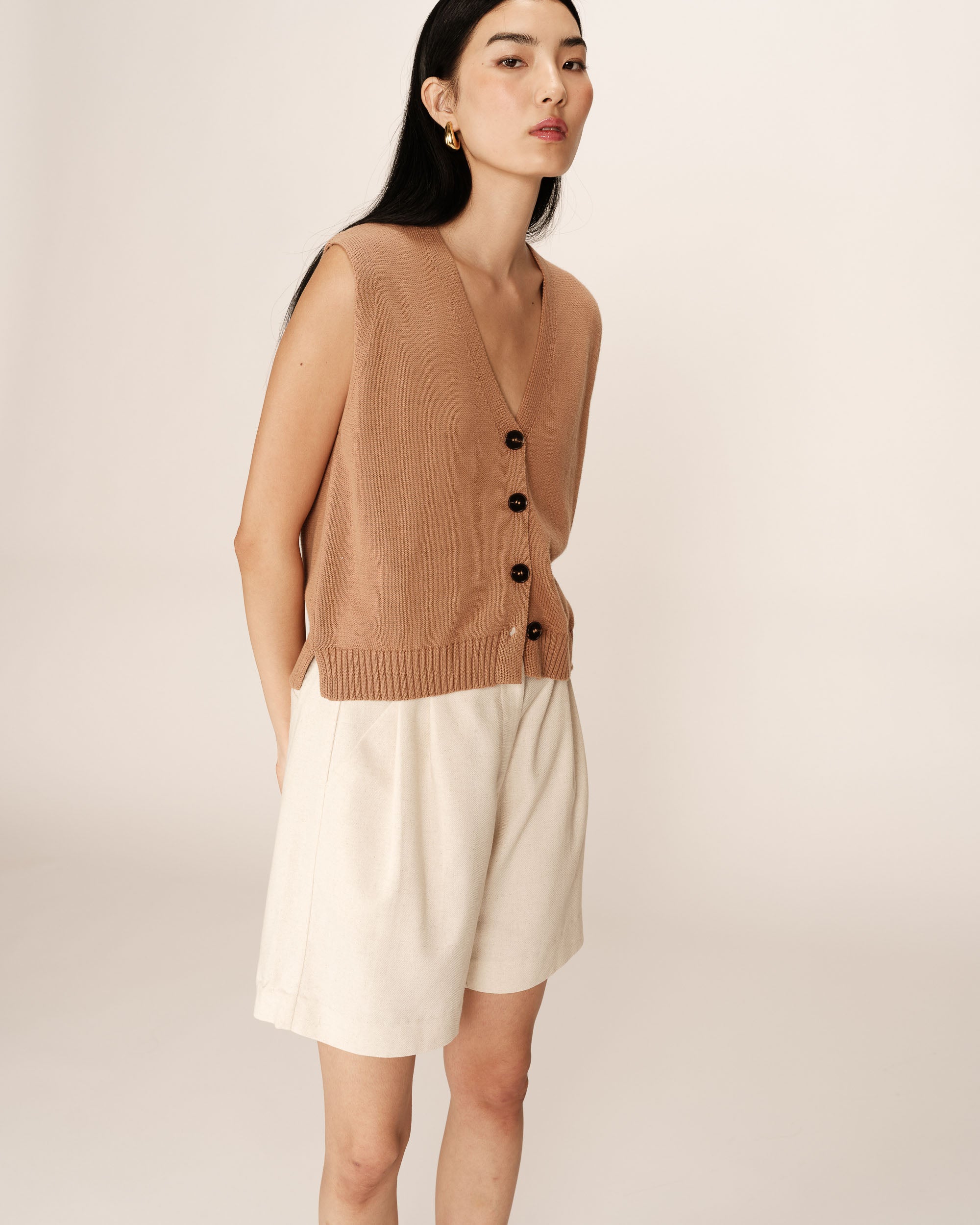 Knit cardigan camel Pancake