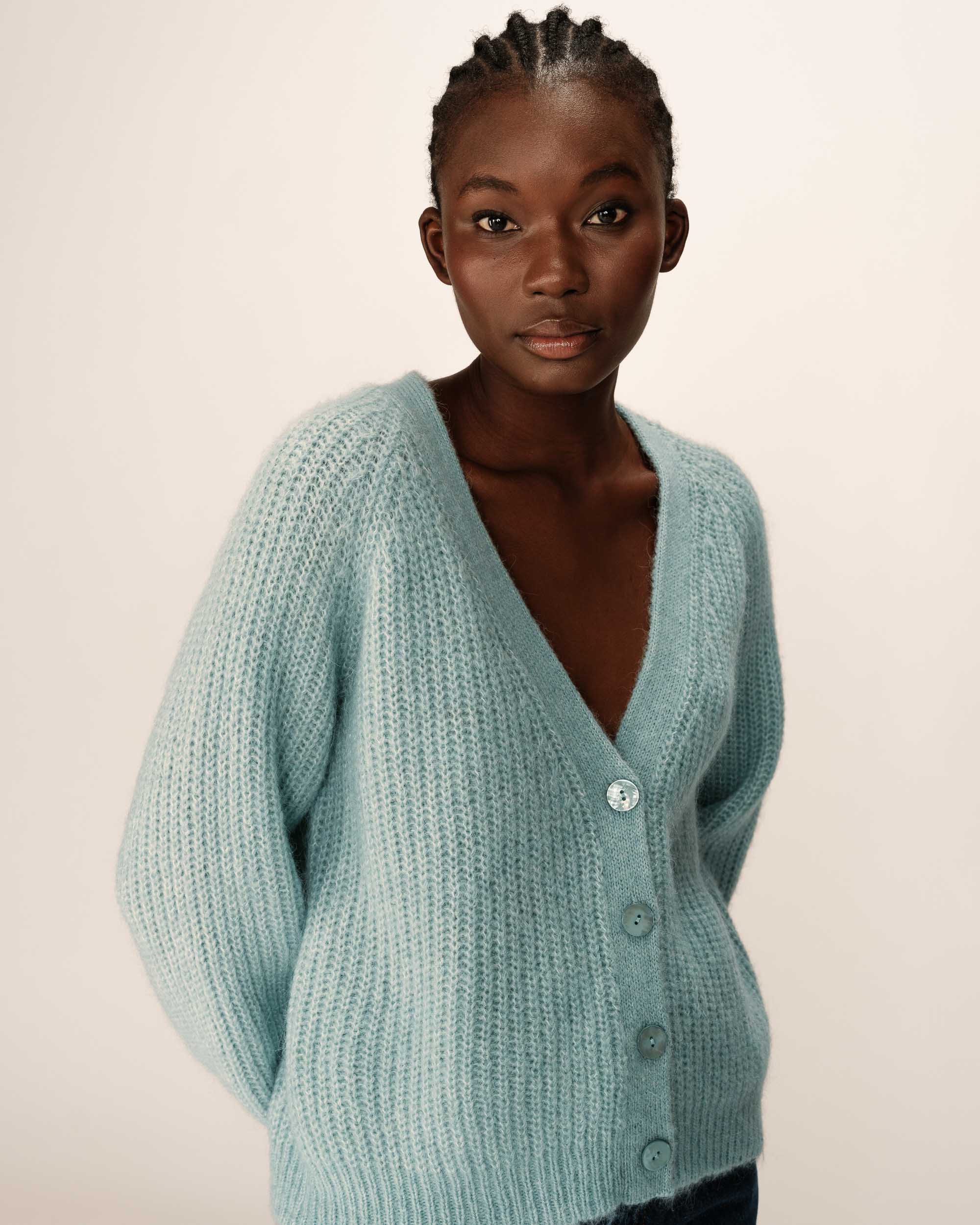 Wool and alpaca cardigan aqua Panettone