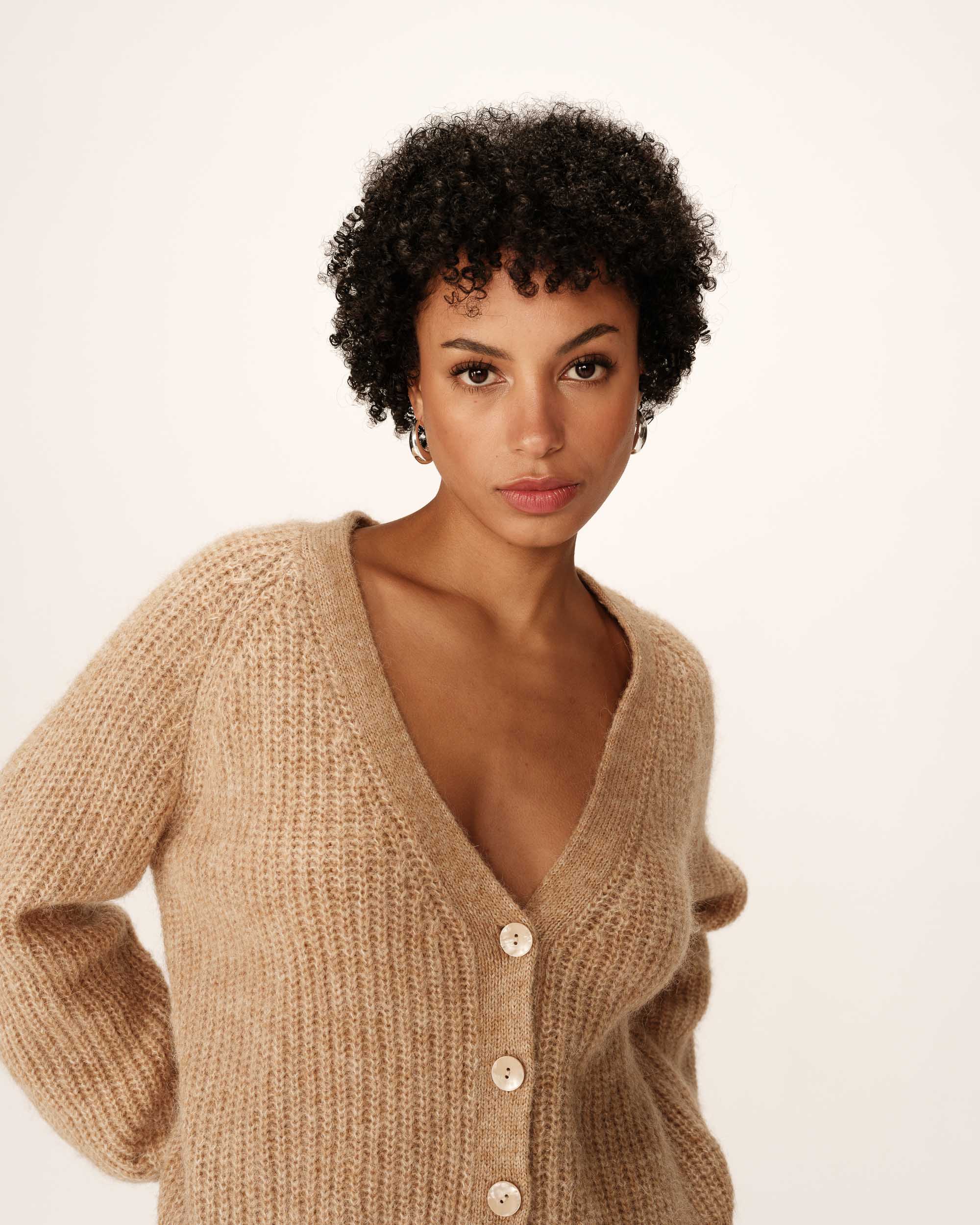 Wool and alpaca cardigan sand Panettone