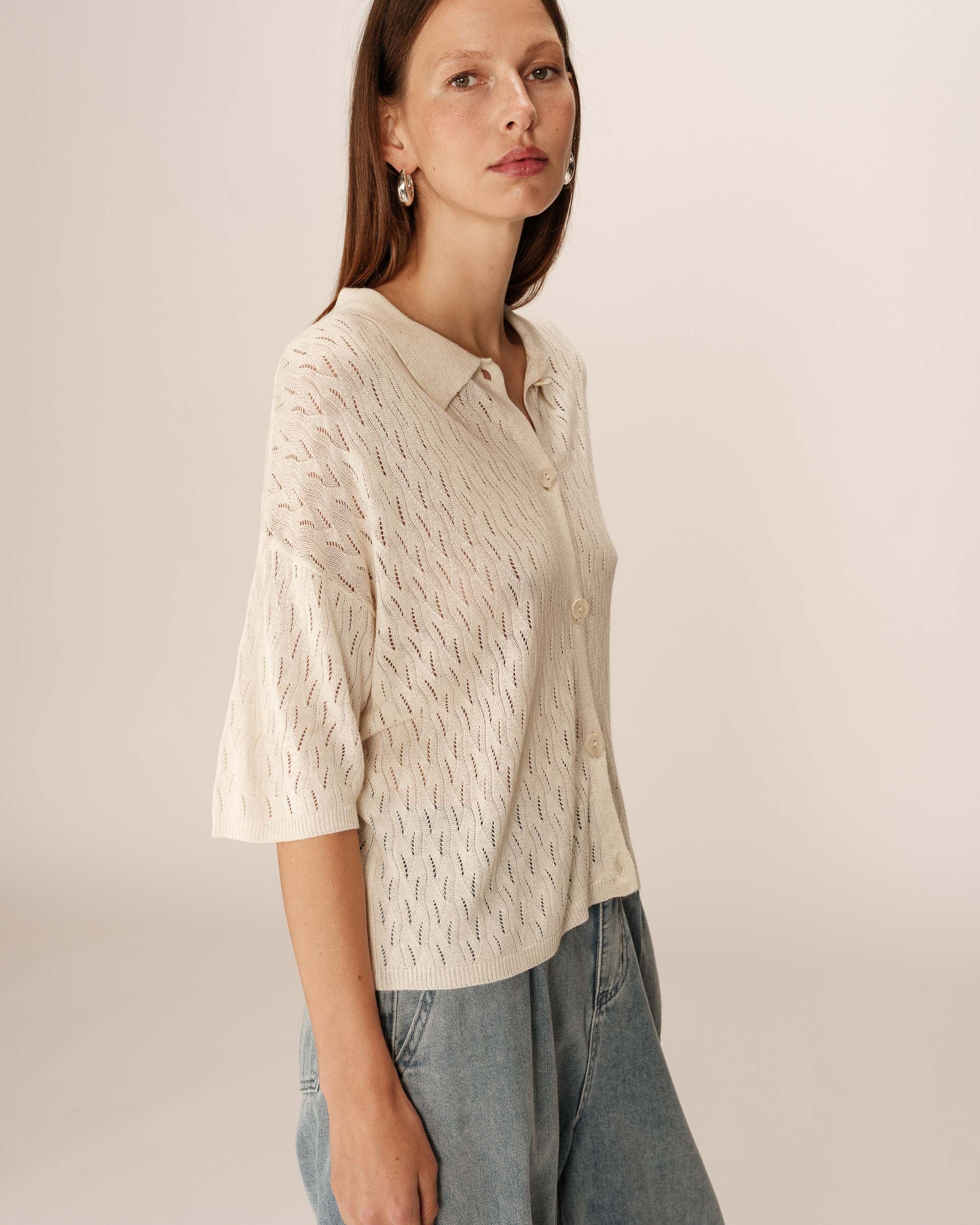 Openwork cardigan ecru Pao