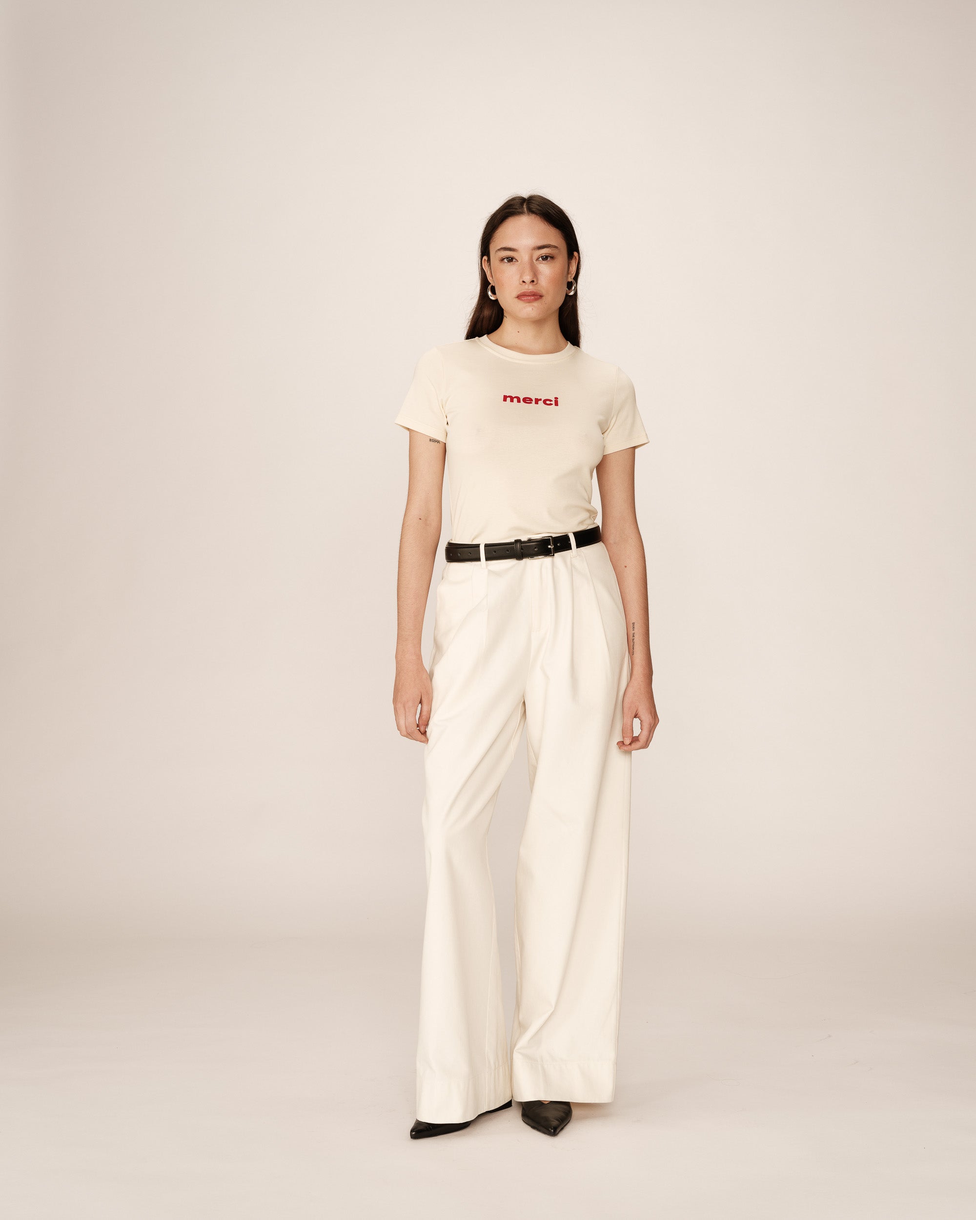 Printed 'merci' t-shirt beige Papa_13152