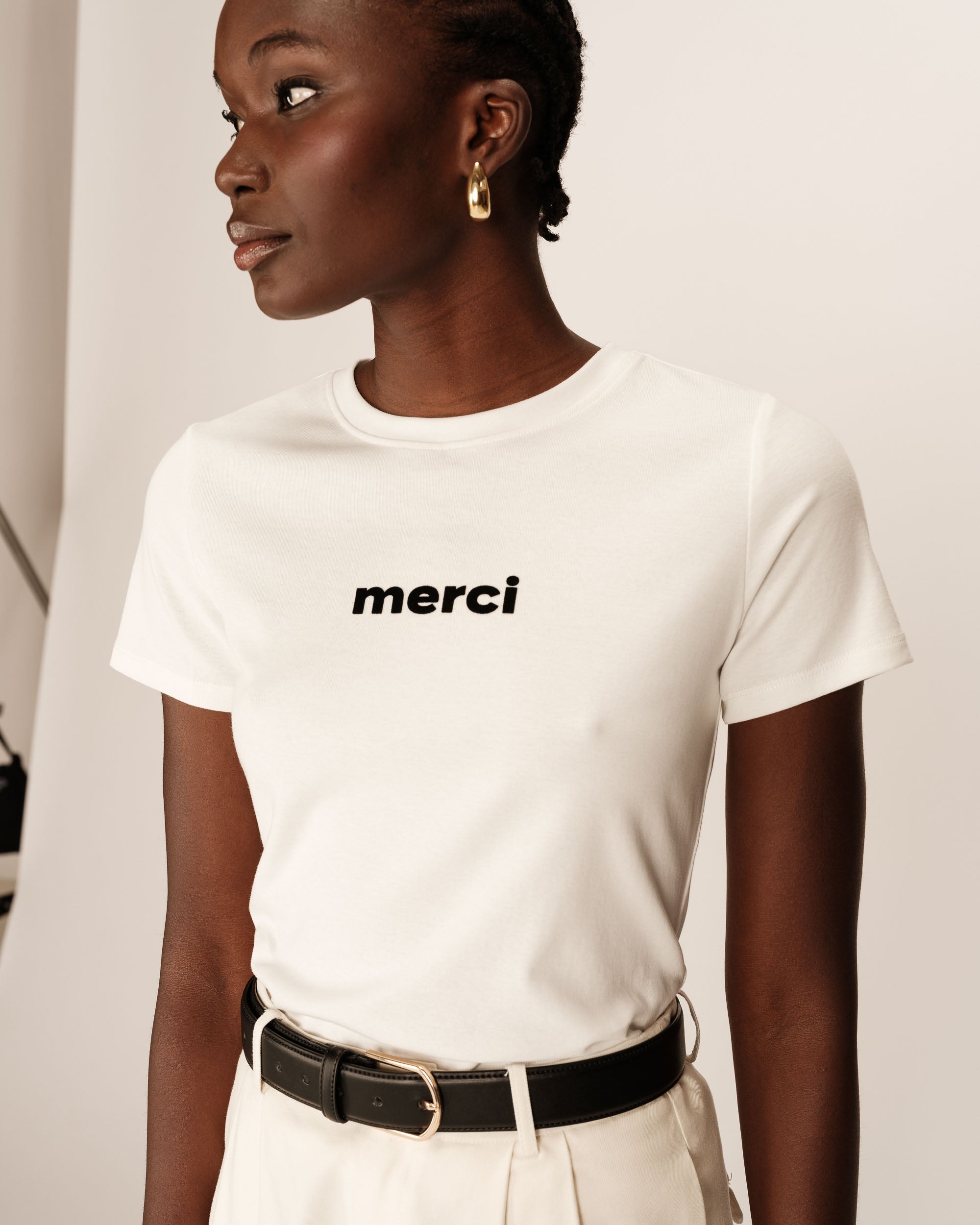 Printed 'merci' t-shirt ecru Papa_13152