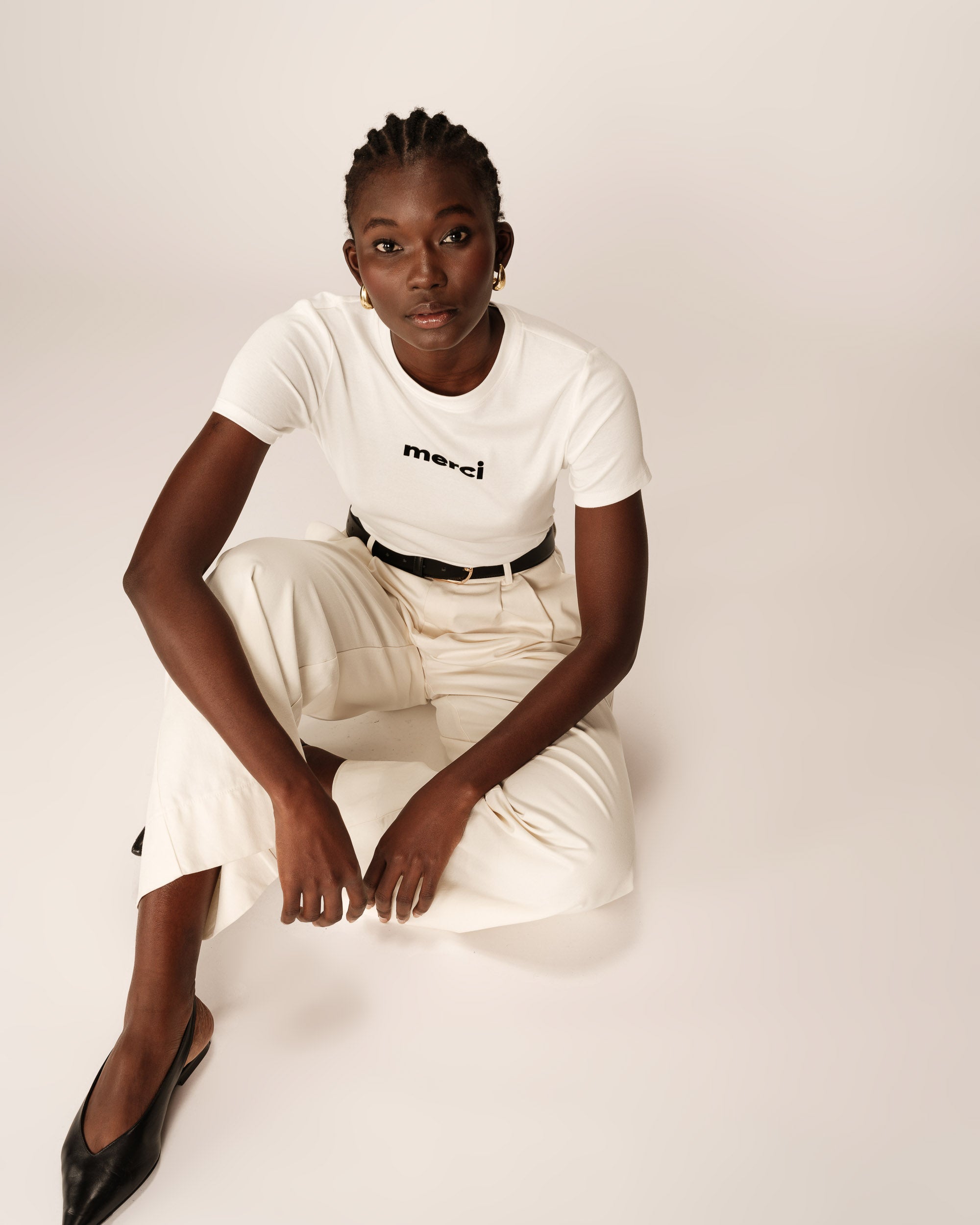 Printed 'merci' t-shirt ecru Papa_13152