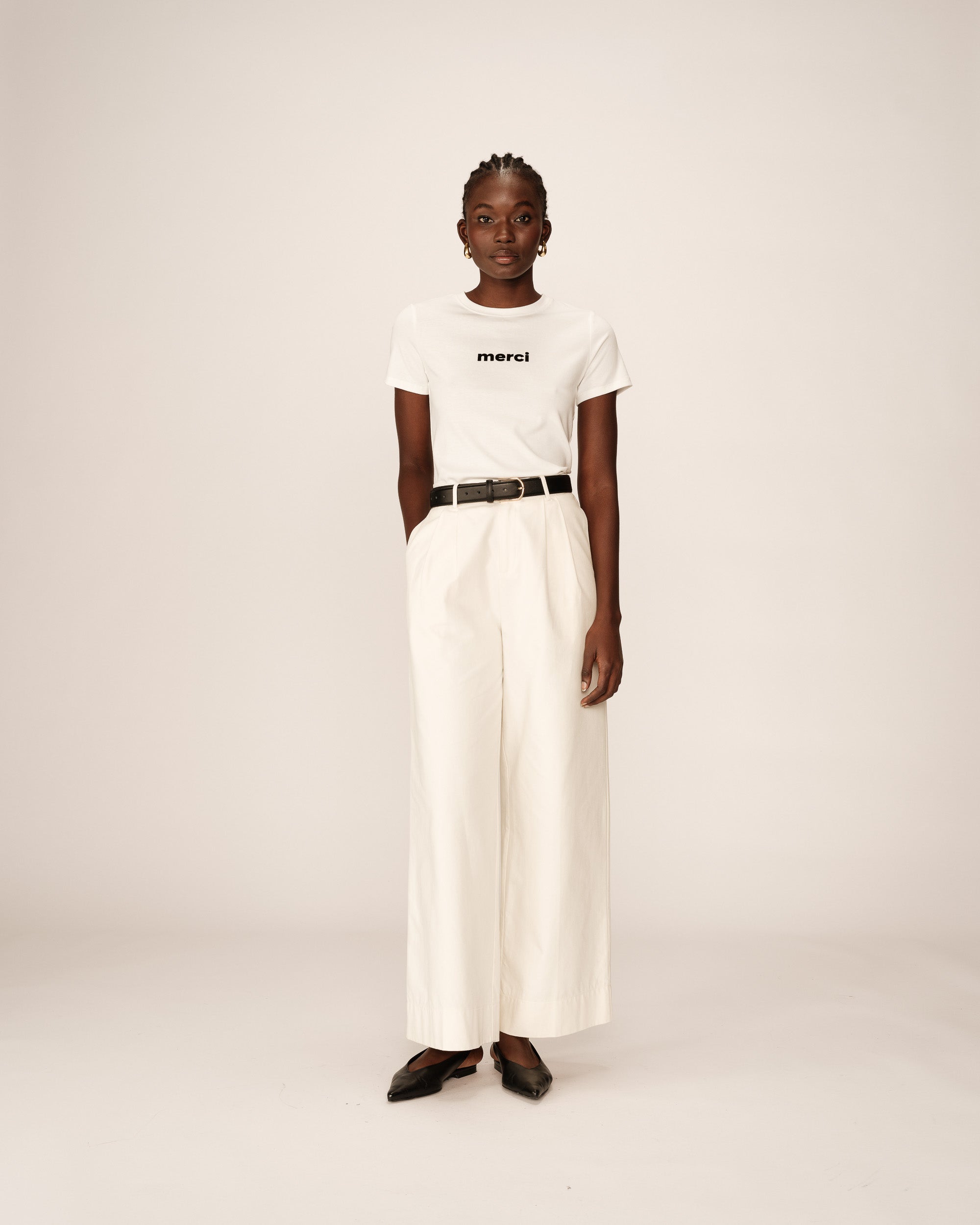 Printed 'merci' t-shirt ecru Papa_13152