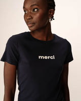 Printed 'merci' t-shirt navy Papa_13152
