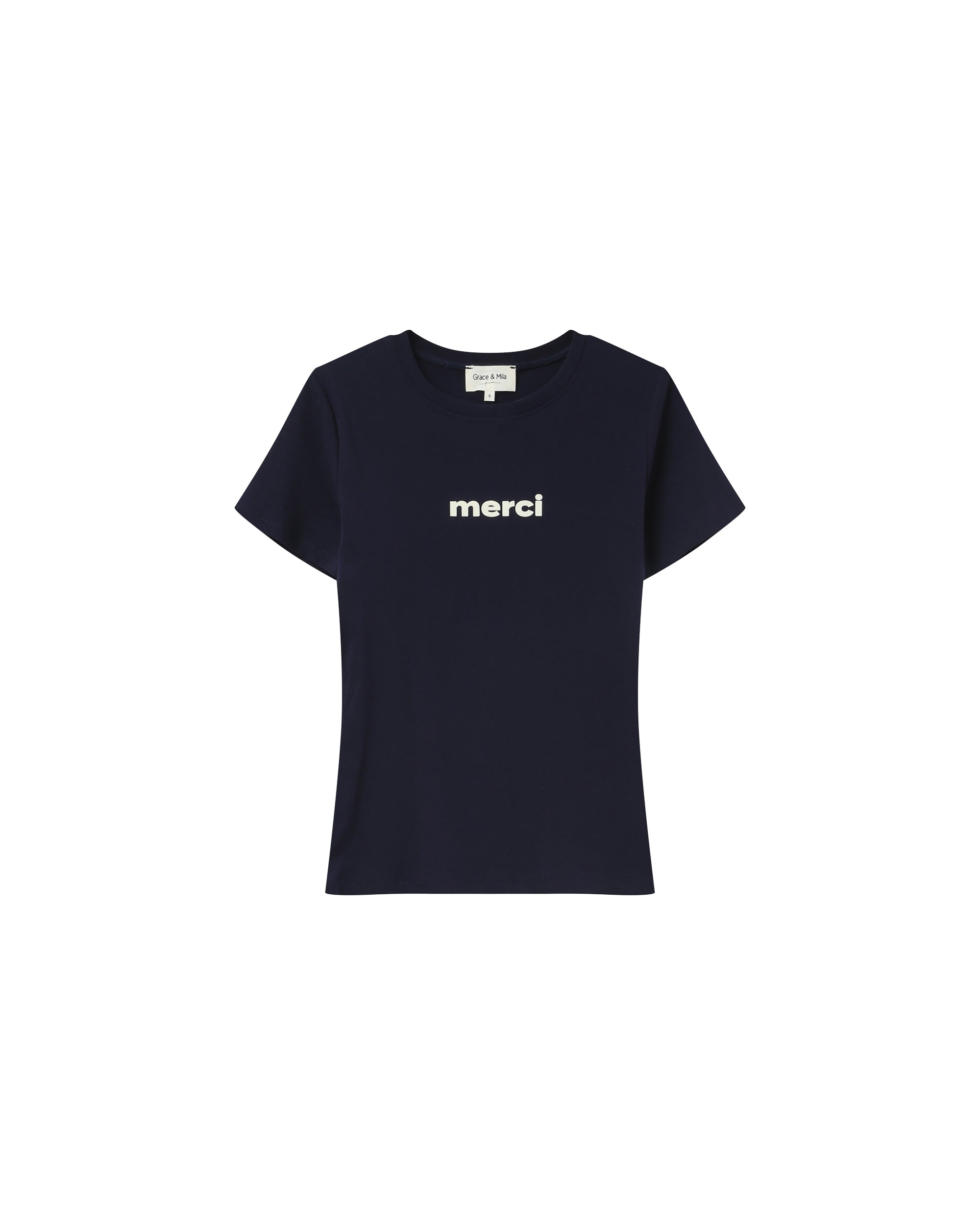 Printed 'merci' t-shirt navy Papa_13152