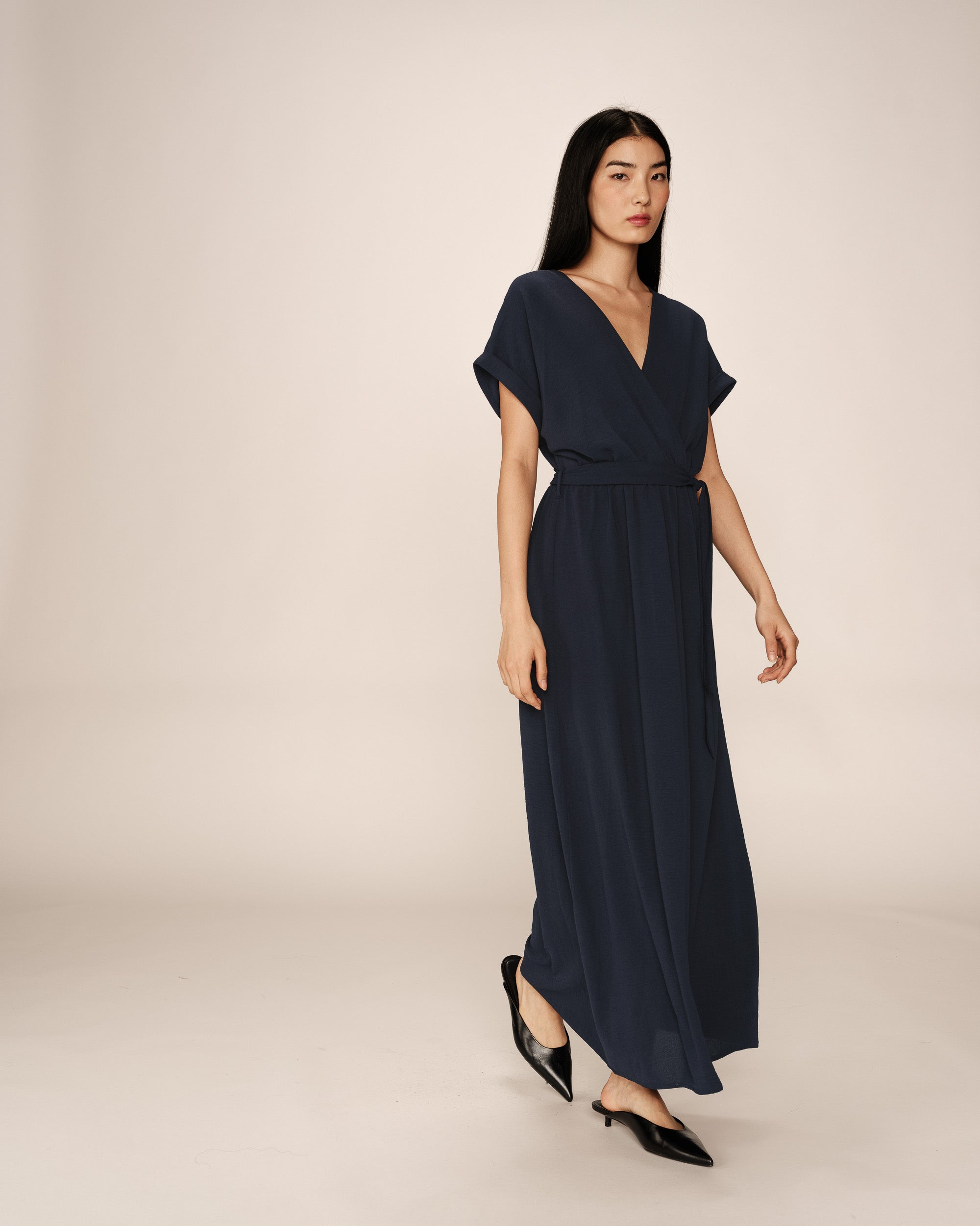 Robe longue trapÃƒÂ¨ze marine Papillon