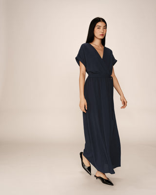 ROBE LONGUE MARINE PAPILLON