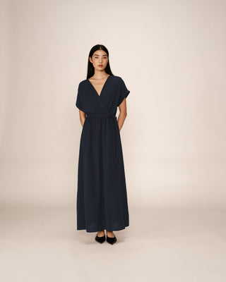 ROBE LONGUE MARINE PAPILLON