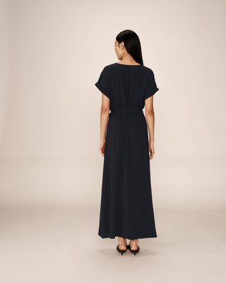 ROBE LONGUE MARINE PAPILLON