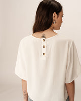 Loose round-neck top ecru Paprika_13181