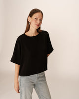 Loose round-neck top black Paprika_13181